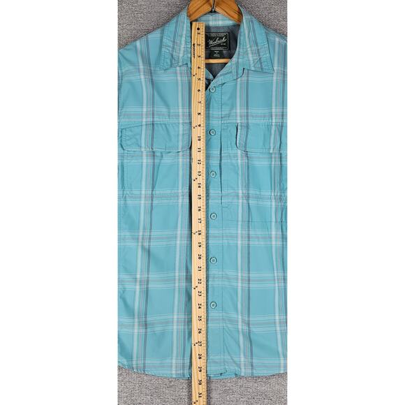 WOOLRICH MEN’S MEDIUM LIGHT BLUE PLAID BUTTON-UP LONG SLEEVE SHIRT CASUAL - Picture 9 of 10
